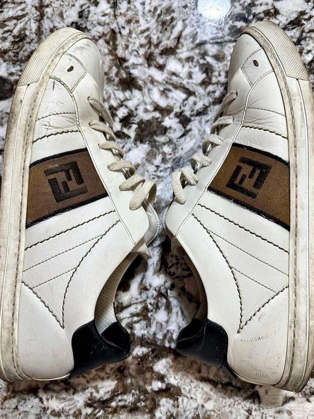 Fendi White Leather FF Logo Sneakers Men's Size 9